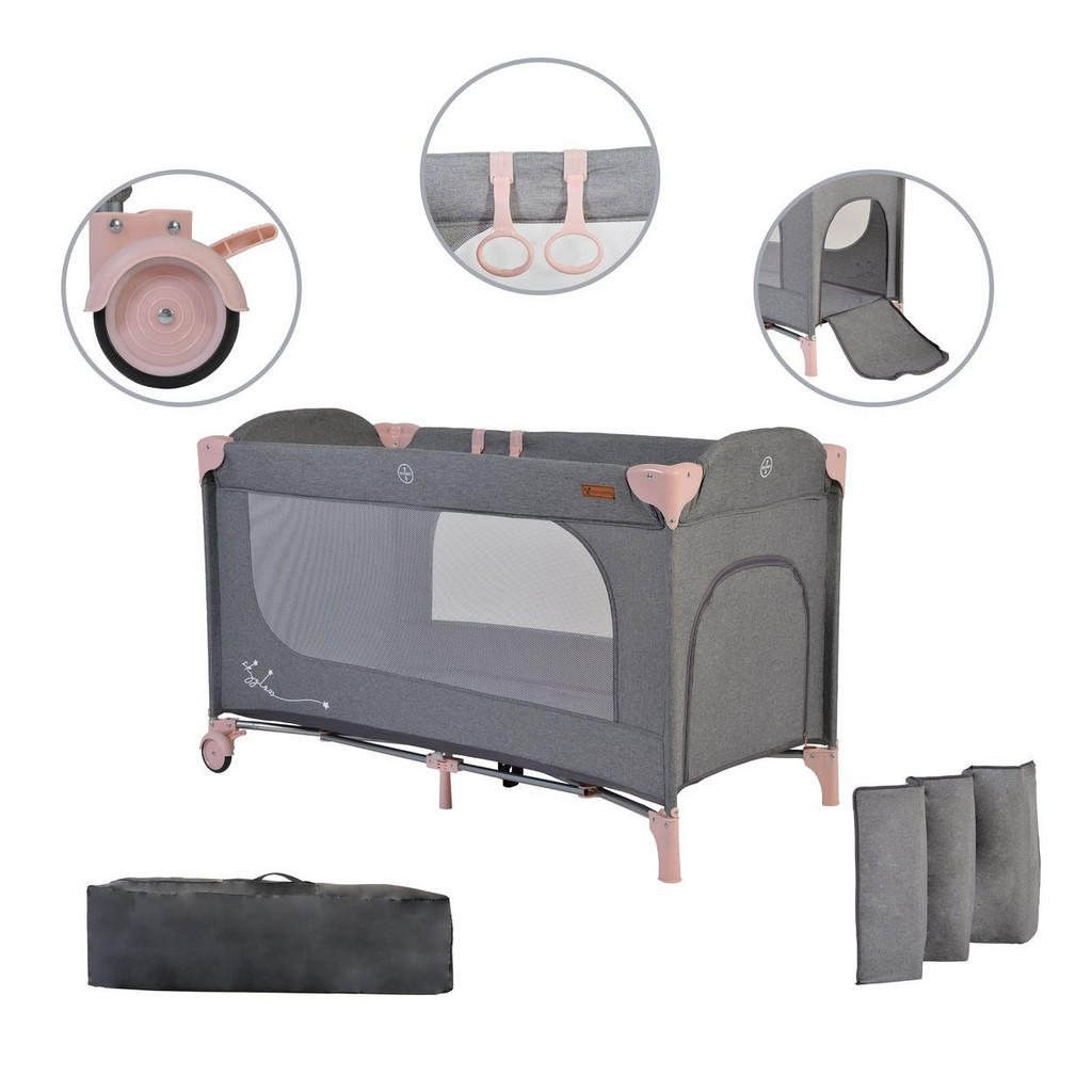Thumbnail - Cangaroo Reisebett, Rosa, Pink, Kunststoff, 60x120 cm, Babymöbel, Babybetten, Reisebetten