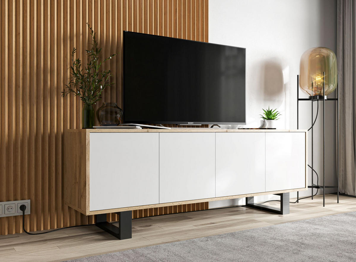 TV-SCHRANK Apollo2 Eiche wotan Weiß Matt mit Metallbeinen 150 cm - Weiß, Holzwerkstoff/Metall (150/53/35cm) - Meble Lindner