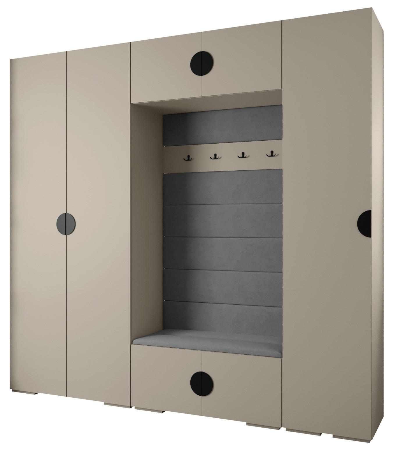 Abiks Möbel Garderoben-Set Kaschmir, Grau, Schwarz 250x236.7x47 cm
