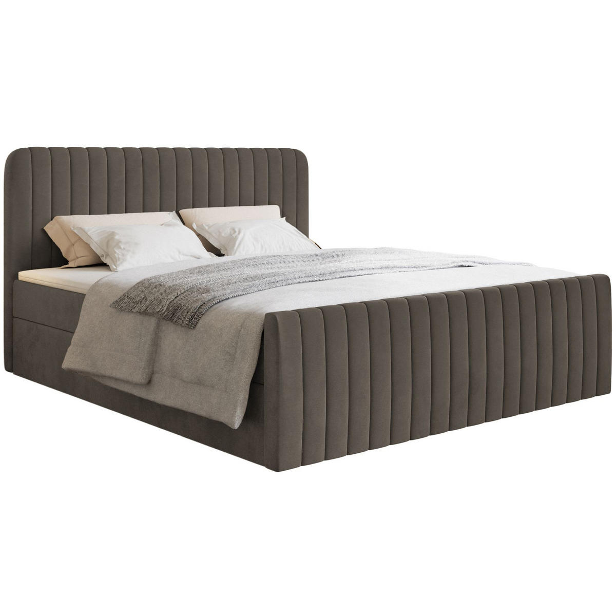 BOXBETT Saliano mit Topper und Samtbezug Braun, 180x200 cm - Braun, Kunststoff/Textil (180/200cm) - Selsey