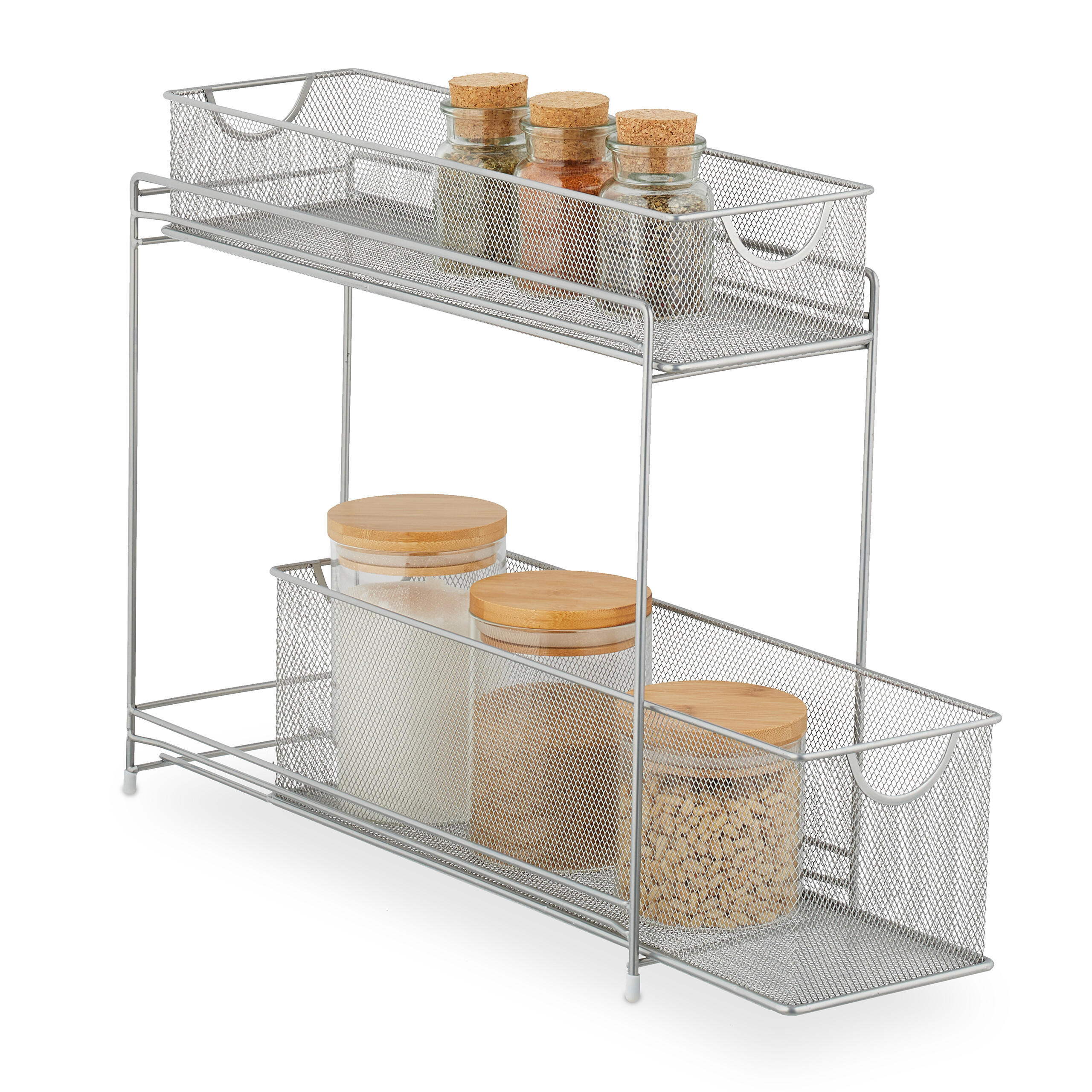 ORGANIZÉR do kuchynskej skrinky - strieborná, kov/plast (15/40/46cm) - Relaxdays