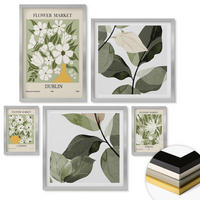 WANDBILDER 5er Set - 50x50 cm & 20x30 cm & 40x60 cm Silberner Rahmen - Blumenmuster London Dublin - Silberfarben, Kunststoff (40/60cm) - ArtPrintCave