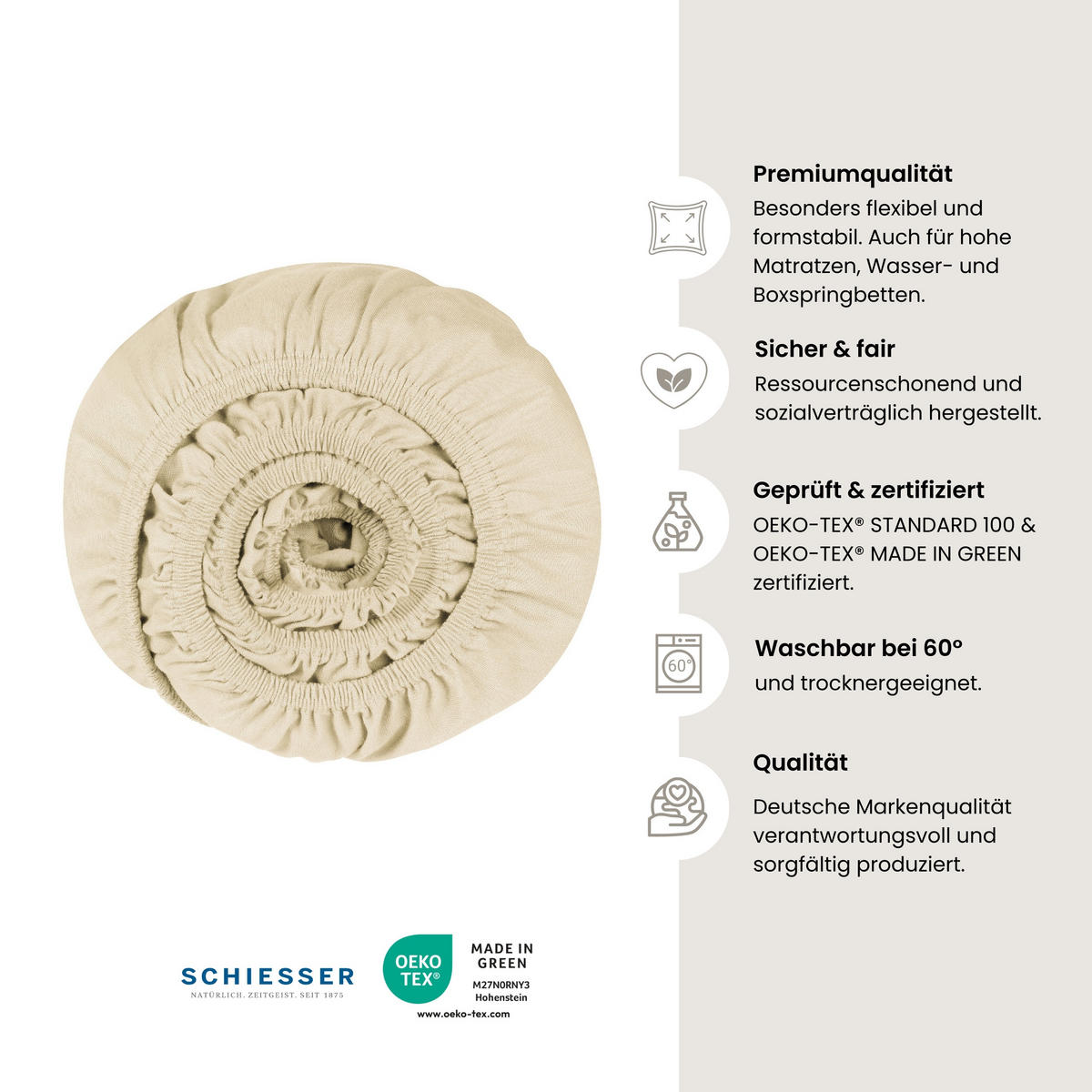SPANNBETTLAKEN Flexi - 95/5 - 100 x 200 cm - Creme - Creme, Textil (100/200cm) - SCHIESSER