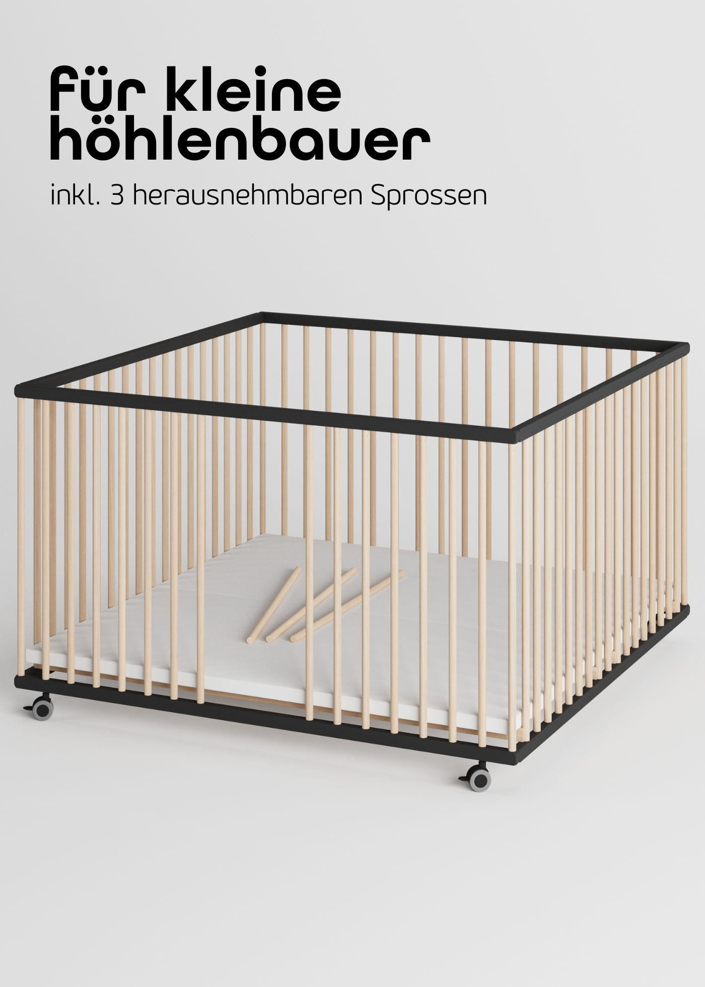 LAUFGITTER XXL 120x120 cm mit Schlupfsprossen - schwarz/natur - Premium Kollektion - Schwarz/Naturfarben, Holz (120/74/120cm) - Sämann – make a difference.
