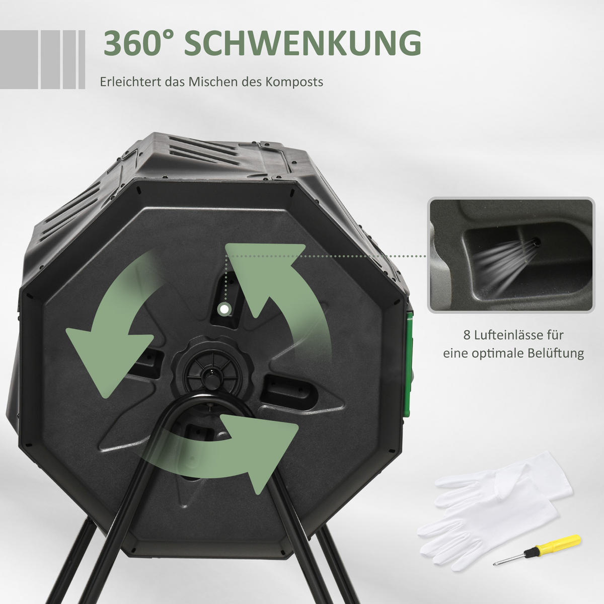 TROMMEL-KOMPOSTER, 2 Kammern, für Bio- und Garten-Abfälle, Stahl, Kunststoff, Schwarz - Schwarz, Kunststoff/Metall (65/96/71cm) - Outsunny