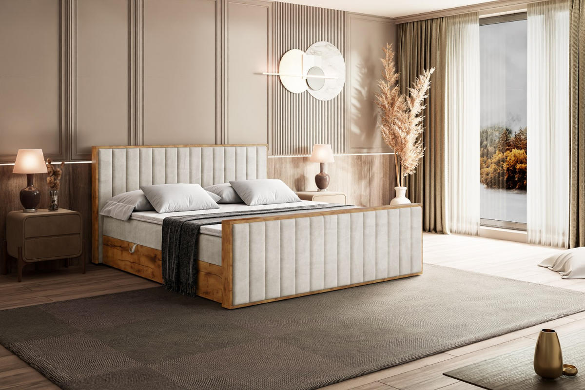 BOXBETT mit Matratze H3 und Lattenrost - LOLLI4-Z - 200x200 - Beige Casablanca - Beige, Holzwerkstoff (200/200cm) - ALTDECOR