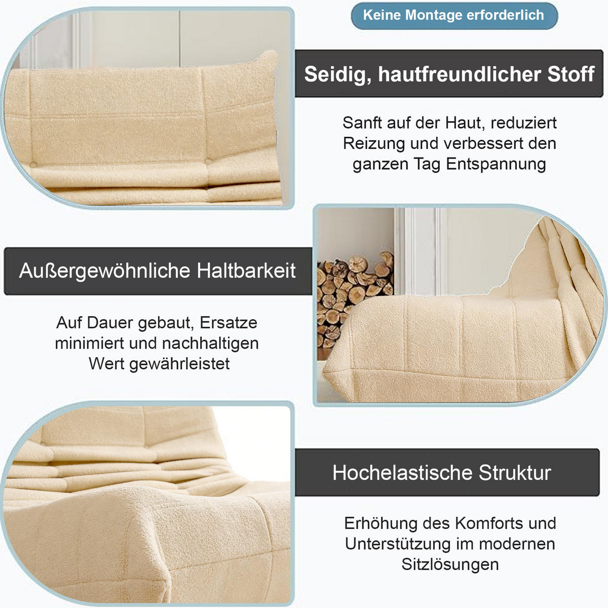 LOUNGESOFA 149/114 cm in Beige aus Teddy Velours - Beige, Textil (120/82/149cm) - BEAOK