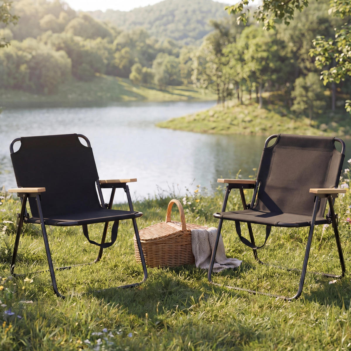 CAMPINGSTUHL Schwarz - Schwarz, Textil (57/71/57cm) - MCW