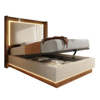 POLSTERBETT 90/200 cm aus Leinen und Holz mit LED und Bettkasten Beige - Beige, Textil (90/200cm) - Modenvie