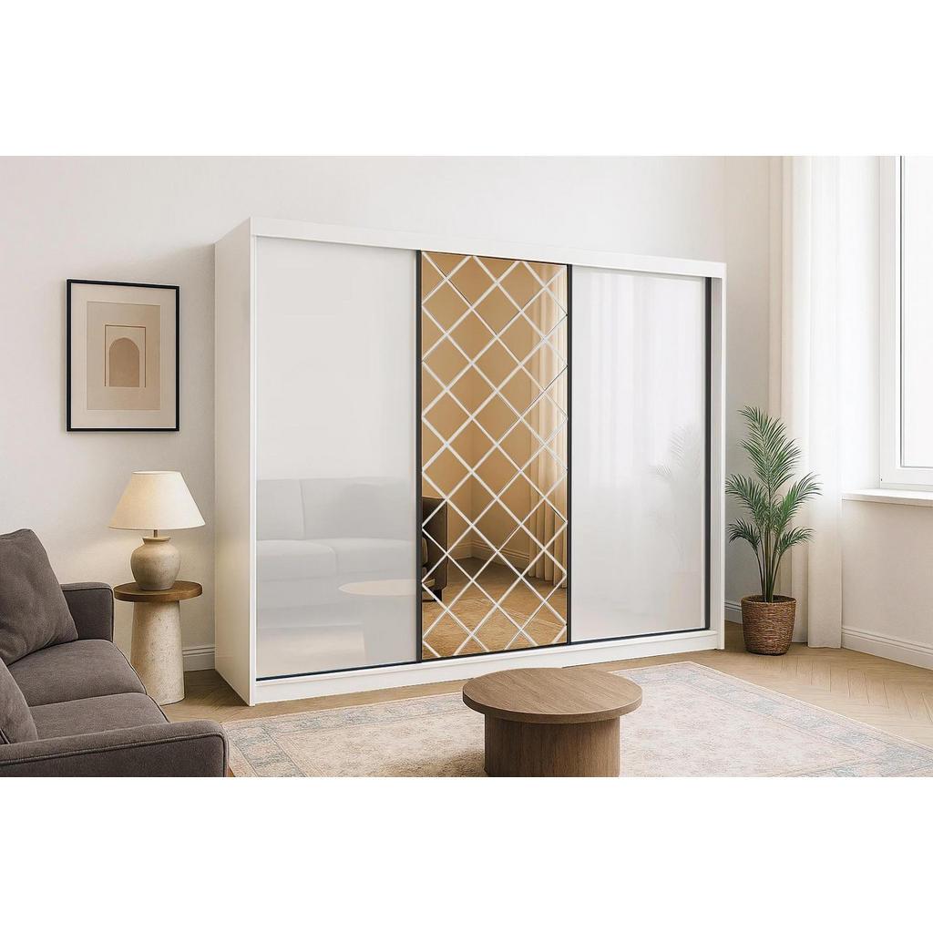 Thumbnail - Bettso Kleiderschrank, Weiß, Holzwerkstoff, 5 Fächer, 3 Schubladen, 250x216x62 cm, Schlafzimmer, Kleiderschränke, Schweb...