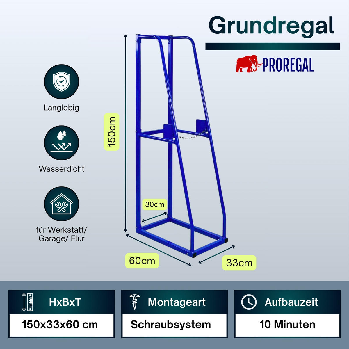 VERTIKALREGAL Rhino Grundregal HxBxT 150x36x60cm Blau - Blau, Metall (36/150/60cm) - PROREGAL