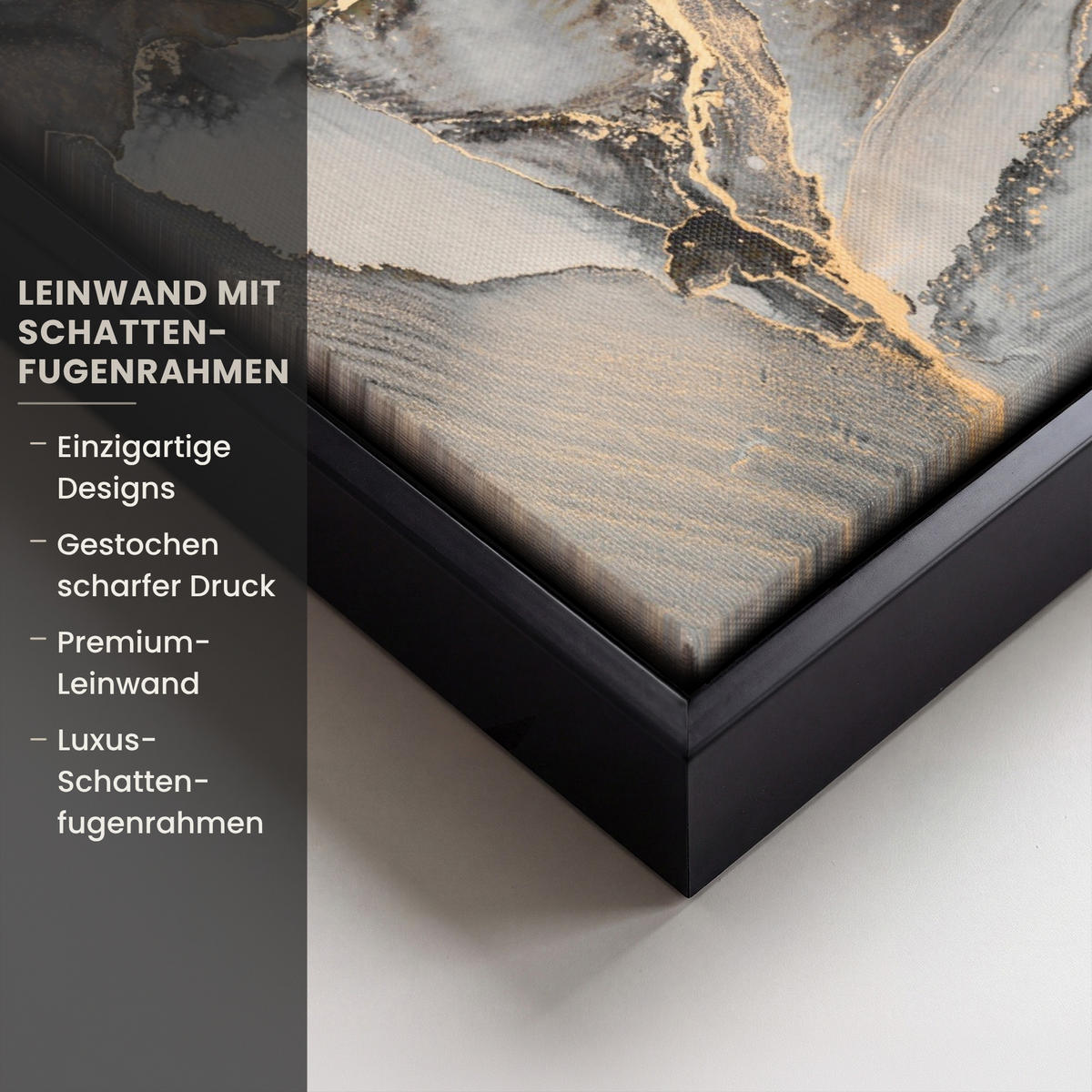 LEINWAND Bilder mit Rahmen - Grau - Luxus - Gold - Marmor - 30x40 - Dunkelgrau, Textil (30/40cm) - MuchoWow