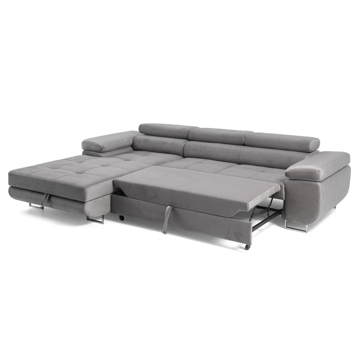 ECKSOFA ALONZO L Links mit Schlaffunktion 125x195 Velours Grau - Silberfarben/Grau, Holz/Textil (275/203cm) - Muffo