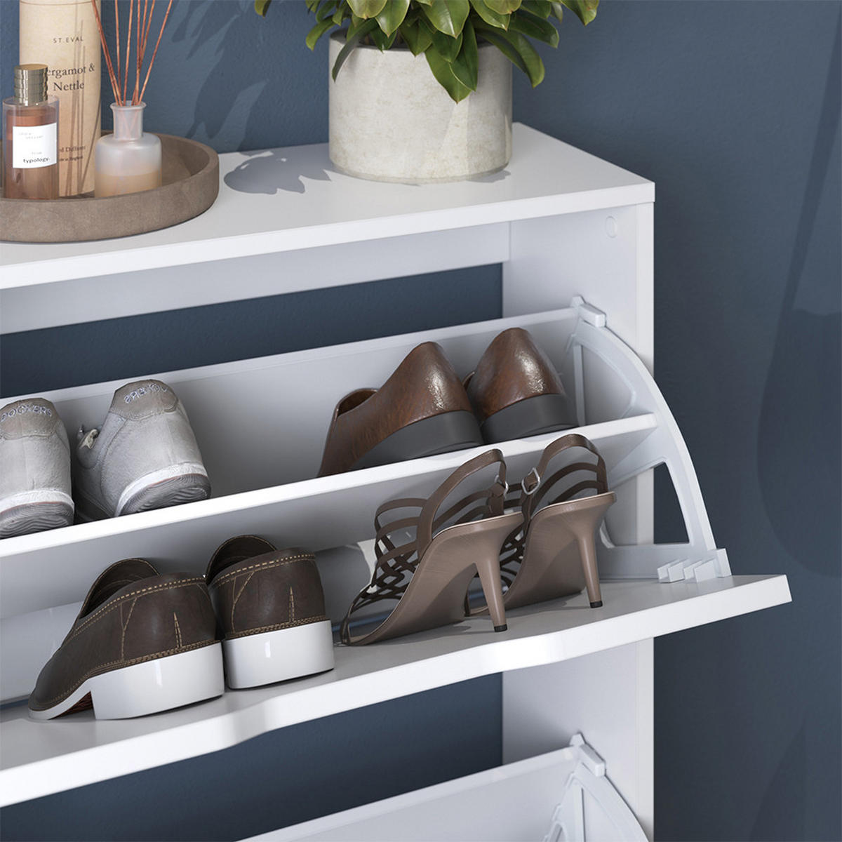 SCHUHKIPPER Luca, Weiß, 59 x 111.5 cm mit 3 Kippfächern - Weiß, Holzwerkstoff (59/111.5/22cm) - Vicco