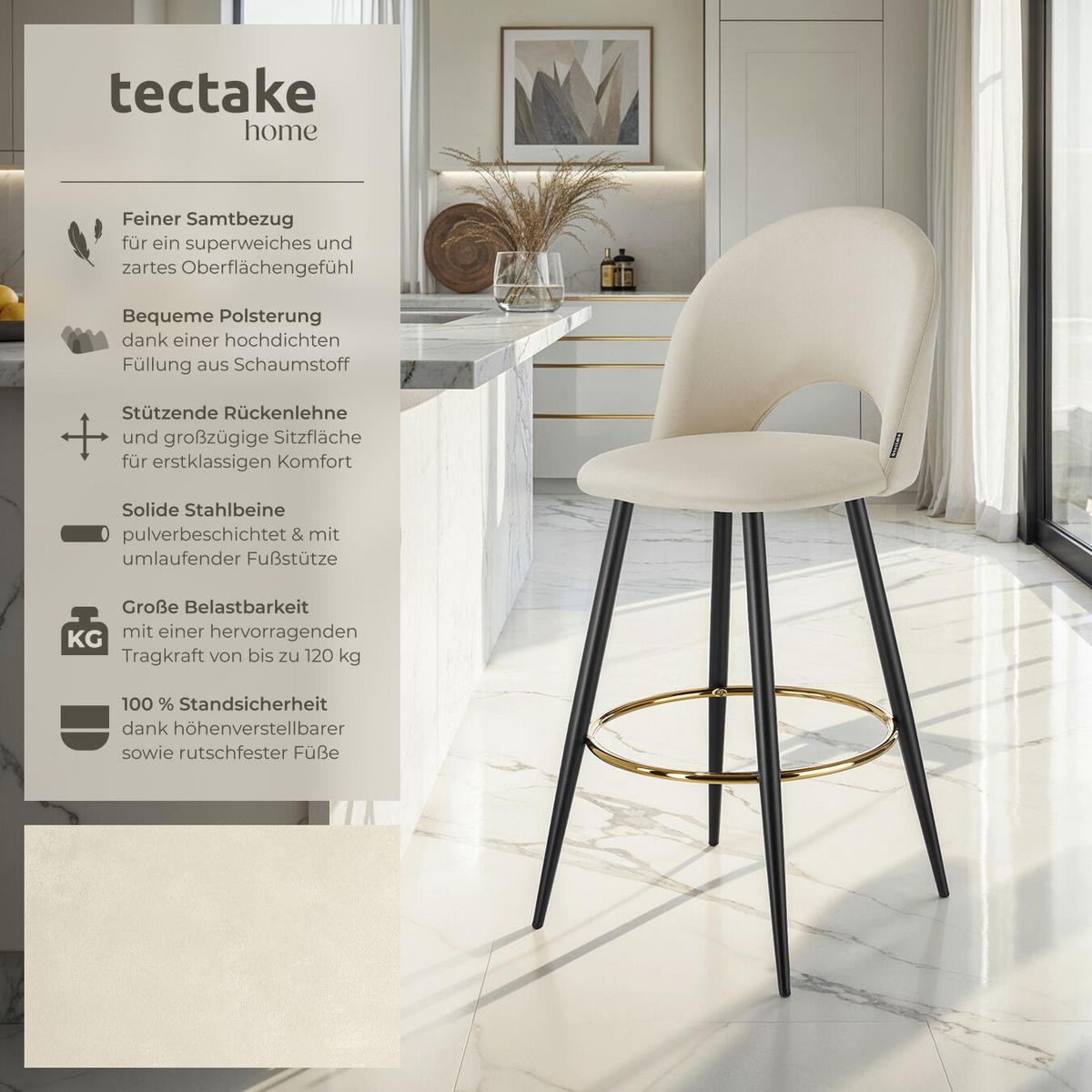 BARSTUHL Sachel,49 x 58 x 110 cm, Belastbarkeit 120 kg,creme/schwarz - Creme/Schwarz, Kunststoff/Textil (49/110/58cm) - tectake