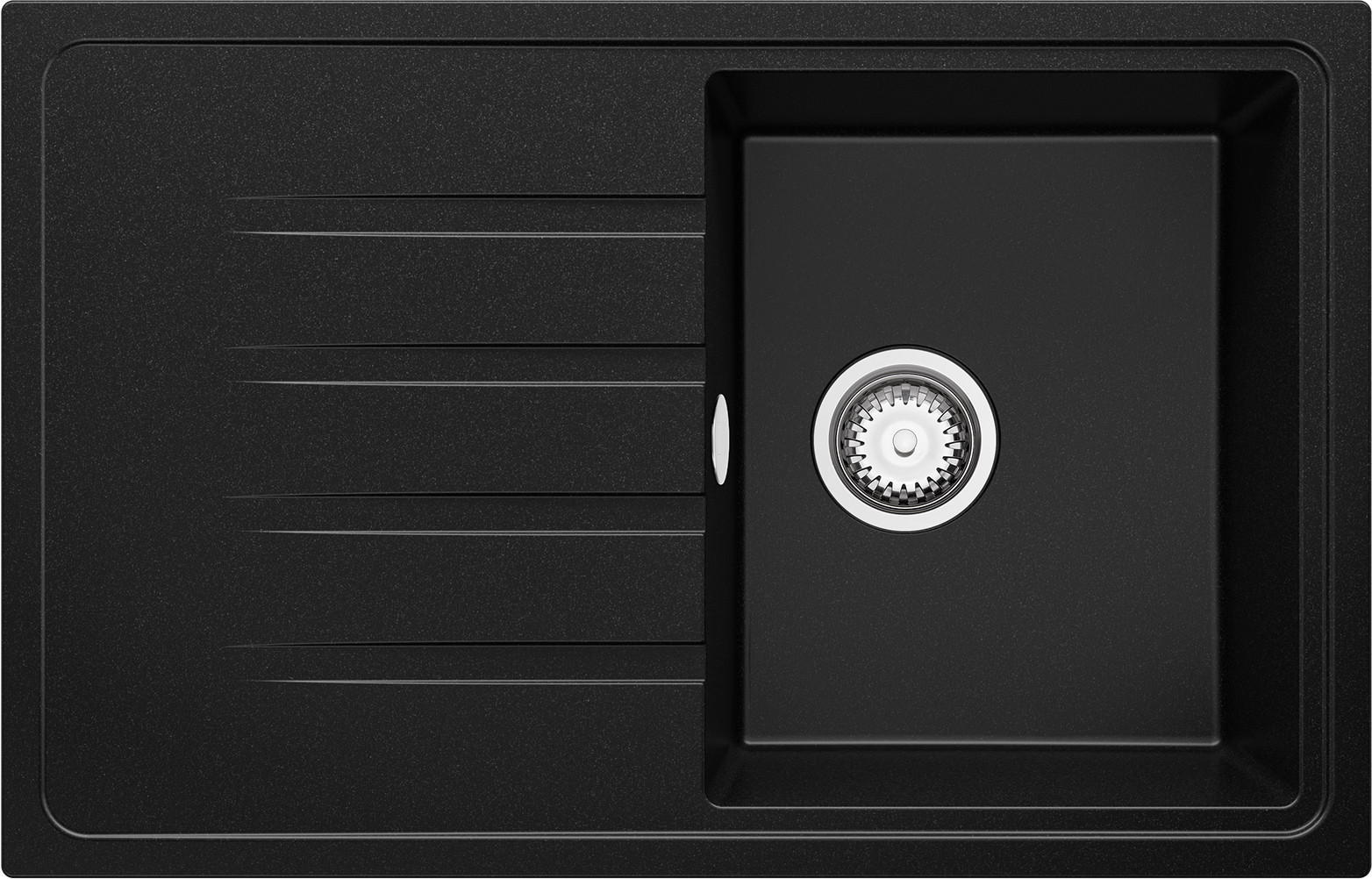 SPÜLBECKEN Mailand, 2-er set Schwarz 78/50 cm 1 Becken + Ablauf-Set ab 45er Unterschrank - Chromfarben/Schwarz, Kunststoff (78/19/50cm) - Primagran