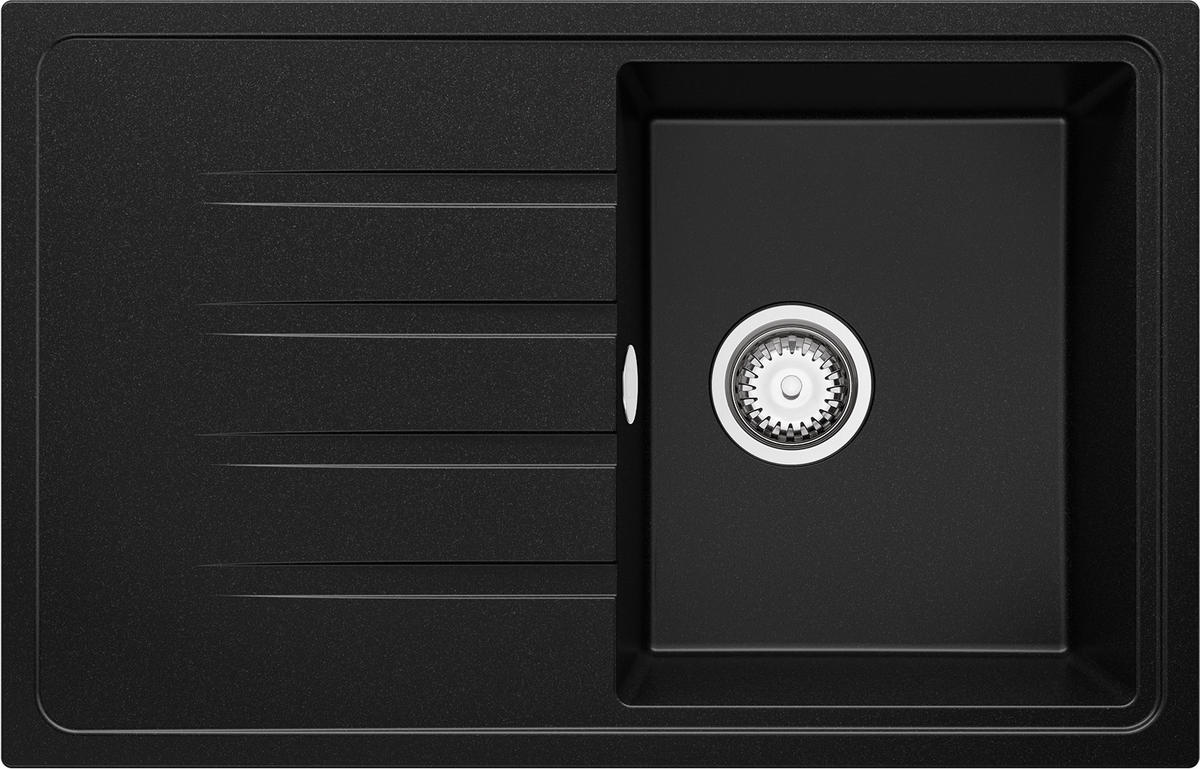 SPÜLBECKEN Mailand, 2-er set Schwarz 78/50 cm 1 Becken + Ablauf-Set ab 45er Unterschrank - Chromfarben/Schwarz, Kunststoff (78/19/50cm) - Primagran