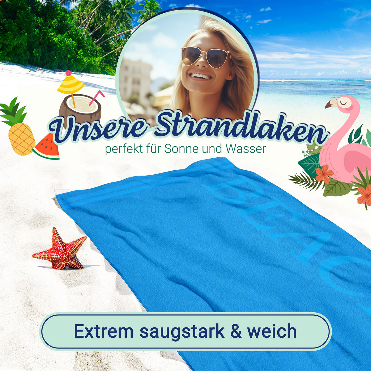 STRANDTUCH, 100x200 cm, 100% Baumwolle - Türkis, Textil (100/200cm) - Zollner