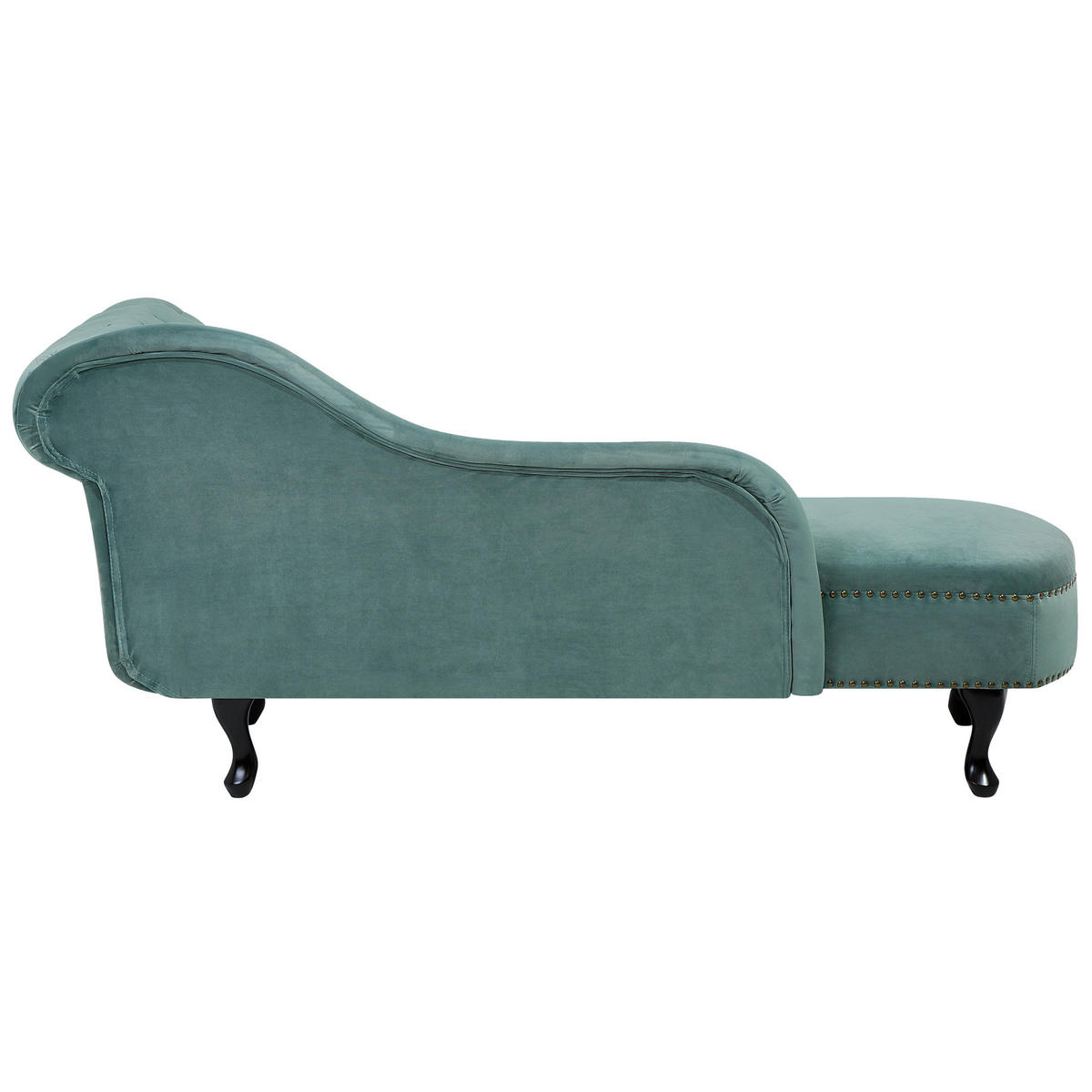 ČALOUNĚNÉ LEHÁTKO CHAISE LONGUE Sametová látka mátově zelené pravostranné Nimes - tmavě hnědá/mátově zelená, textil (169/79/65cm) - Beliani