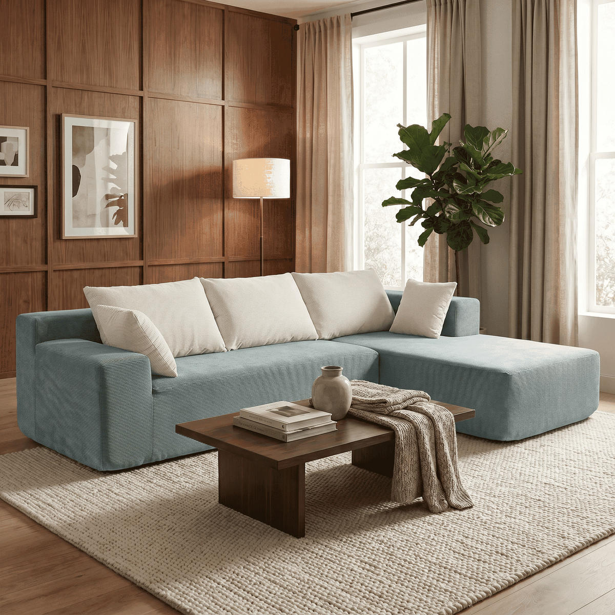 ECKSOFA Luna Salbei Weiß 3-Sitzer Rechts - Salbeigrün, Textil (267/175cm) - COCO Living