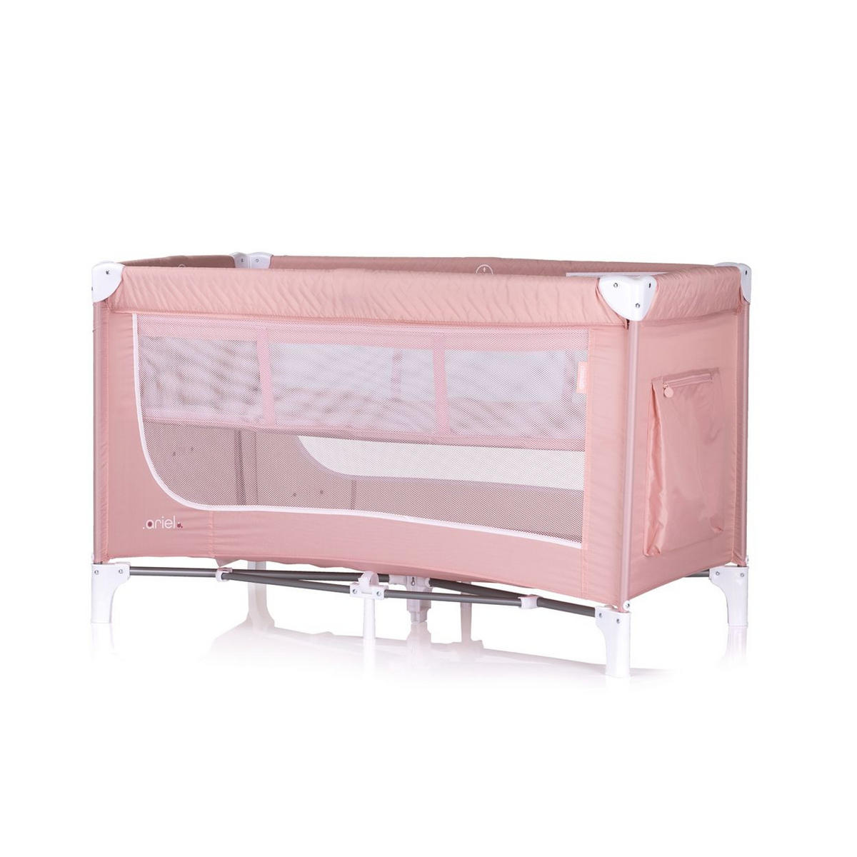 REISEBETT Ariel rosa weiß 2 Ebenen, Tragetasche, Seiteneingang, Seitentasche - Weiß, Kunststoff (60/120cm) - Chipolino