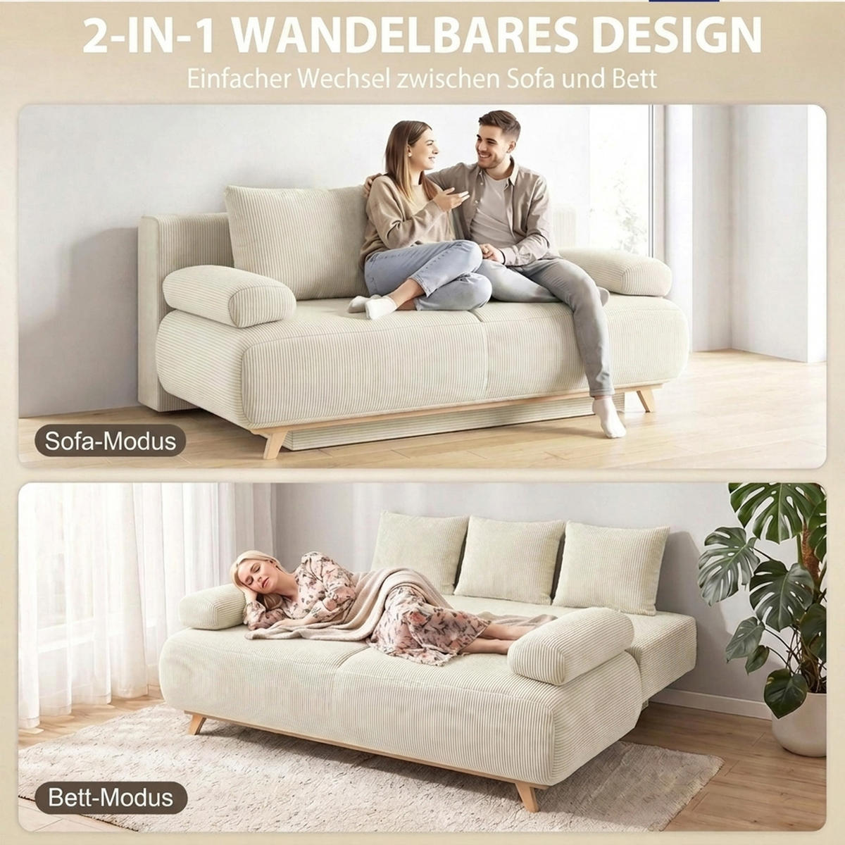 SCHLAFSOFA Beige 188.0/100.0/84.0cm - Beige, Textil (100/84/188cm)