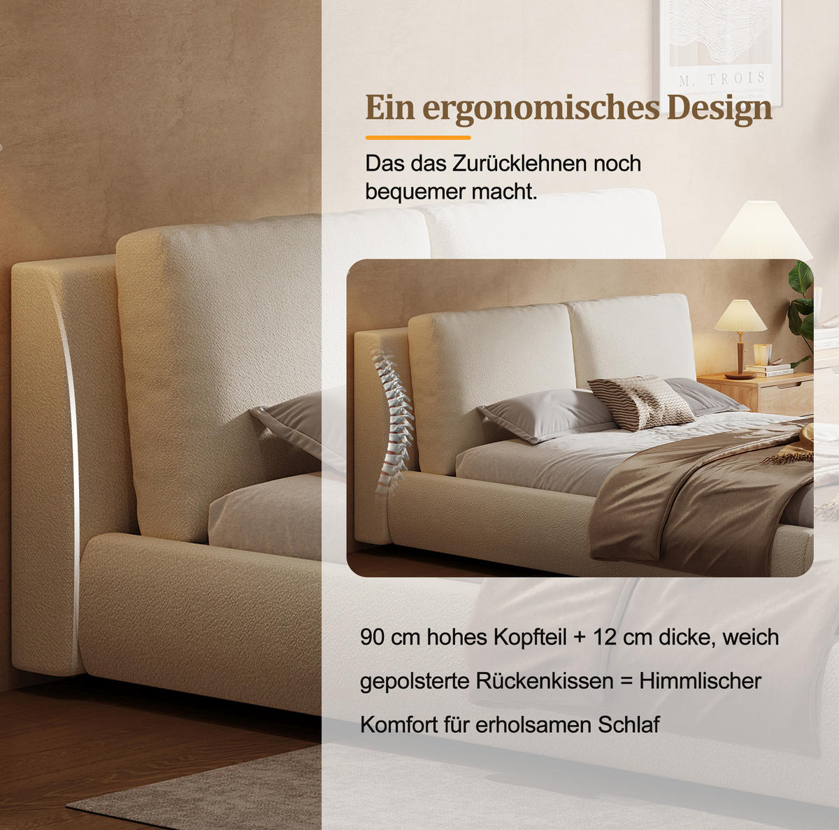 POLSTERBETT aus Bouclé 180x200 cm Beige mit Lattenrost und hydraulischem Bettkasten - Beige, Textil (180/200cm) - Modfu