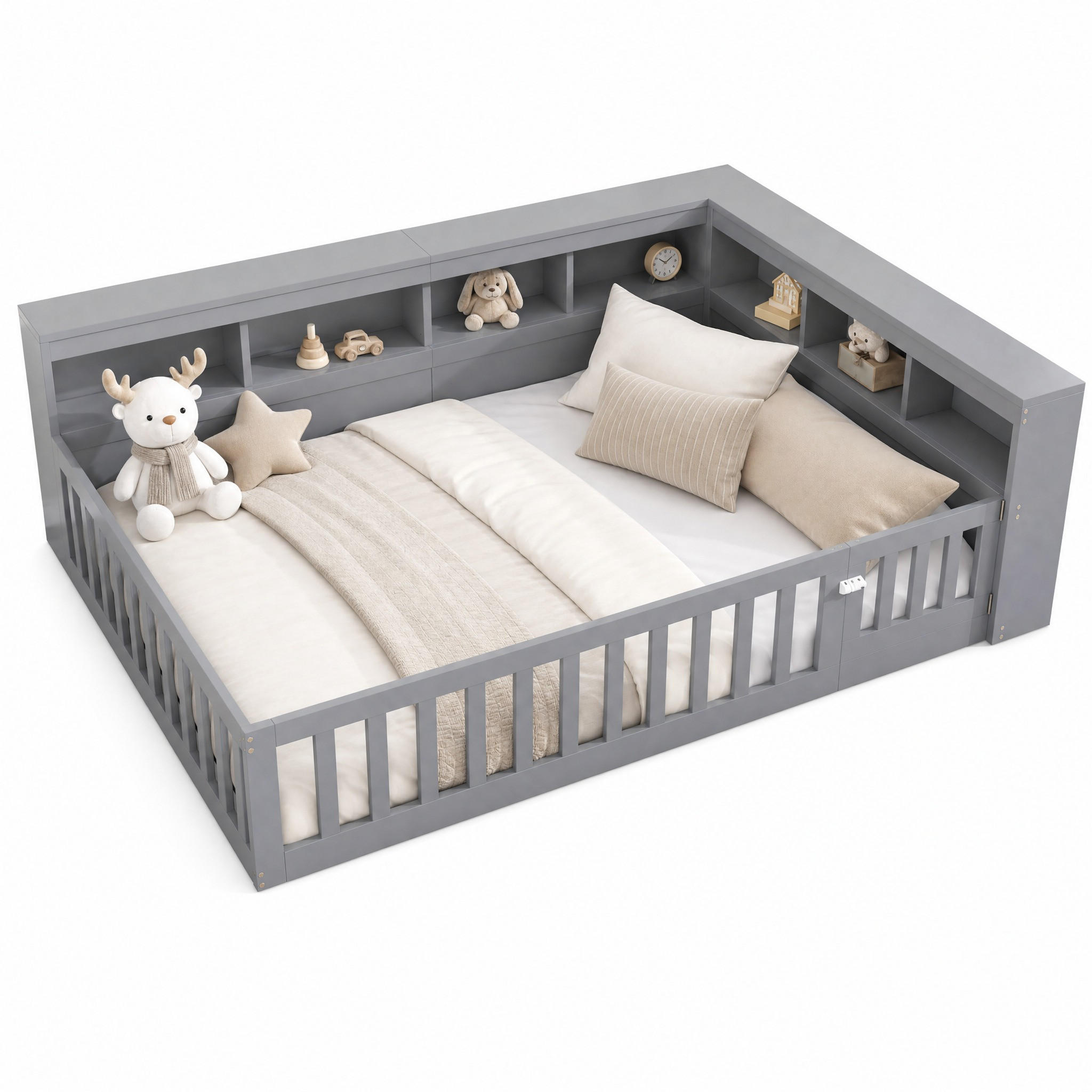 BETT 140/200 mit Staufach, Steckdose und USB in Grau - Grau, Holzwerkstoff (140/200cm) - EVRYAE