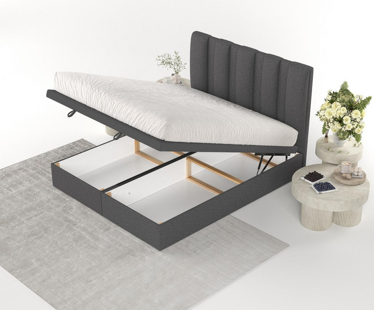 POLSTERBETT Orta mit Stauraum 120/200 cm Anthrazit im Megan Stoff - Anthrazit/Schwarz, Holz/Holzwerkstoff (120/200cm) - AltaBeds