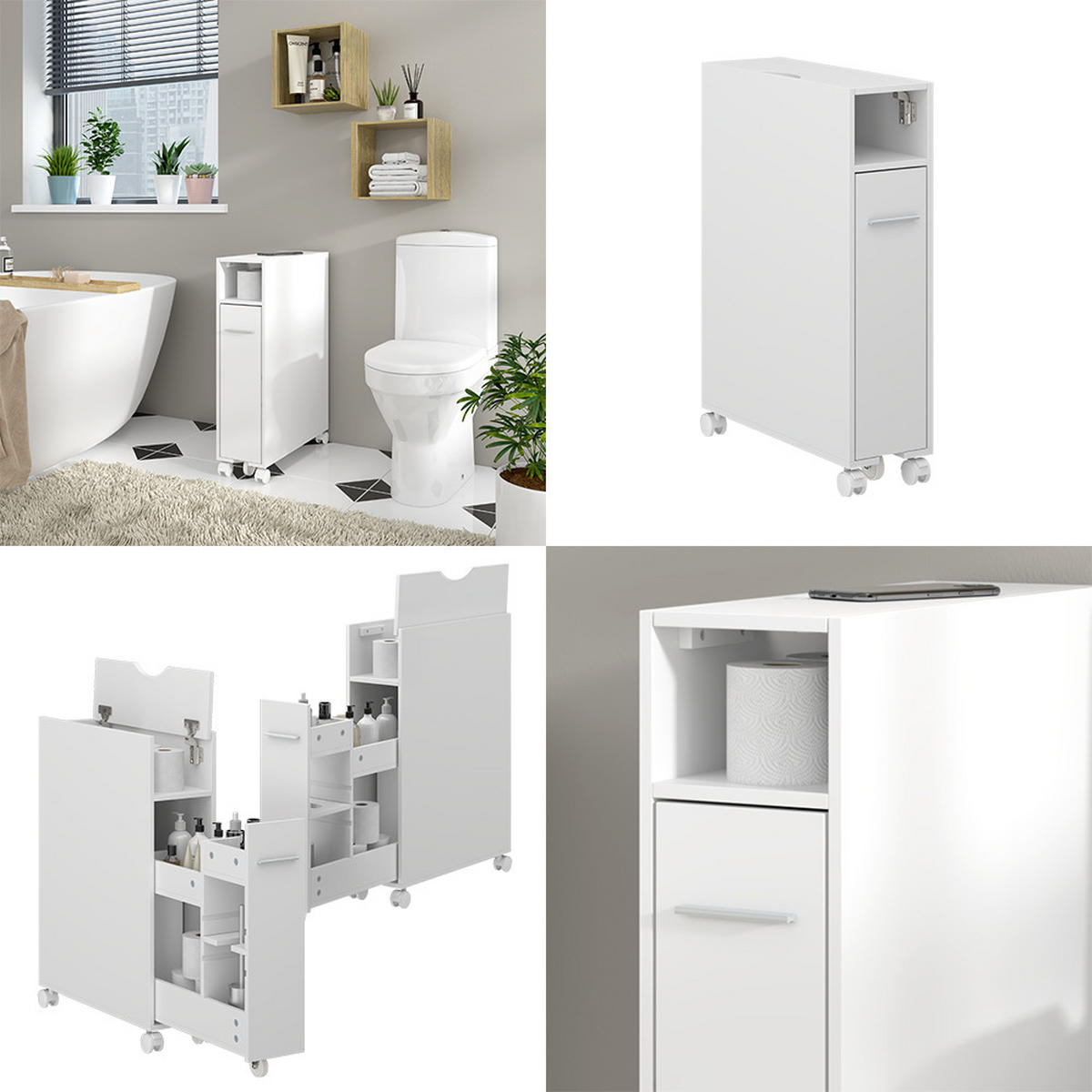 TOILETTENSCHRANK Niva Weiß 18 x 71.3 cm mit ausziehbarem Fach - Weiß, Holzwerkstoff (18/71.3/50cm) - Vicco