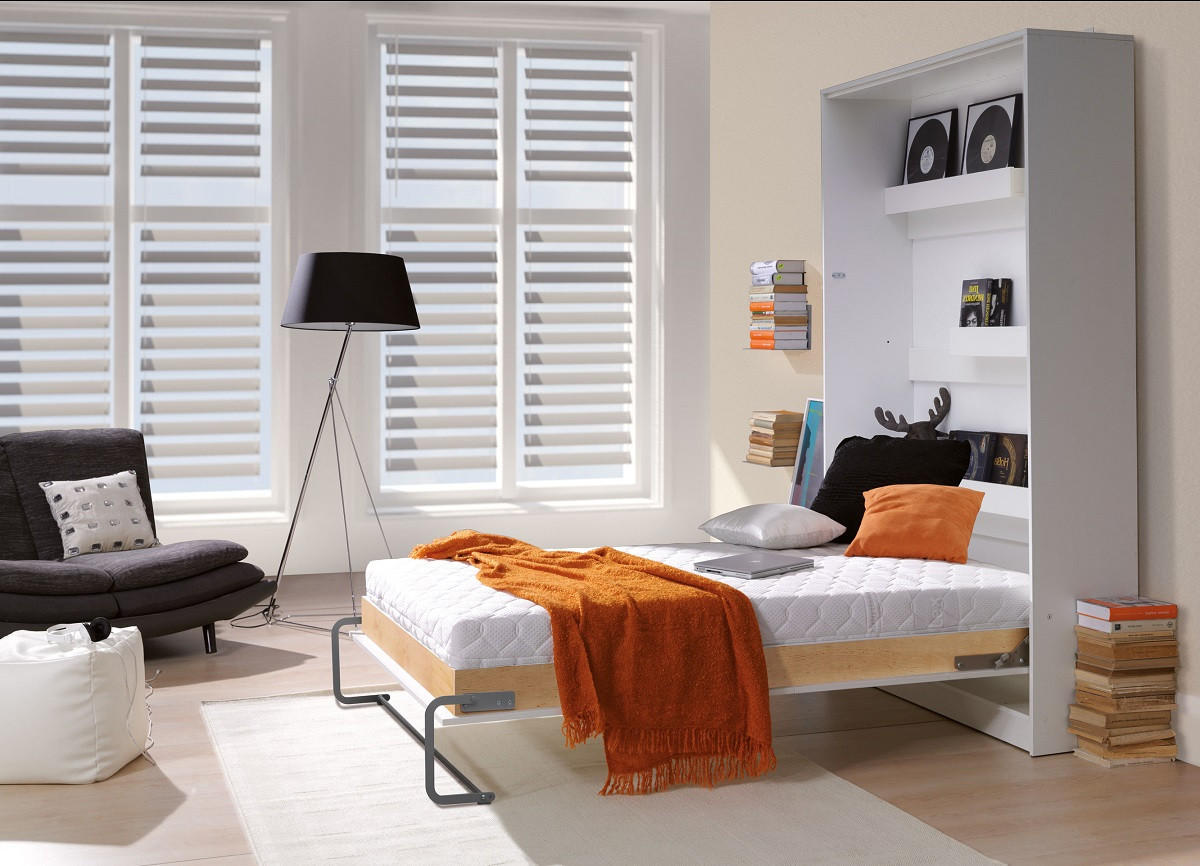 SCHRANKBETT Wandklappbett vertikal VB 140x200 - Weiß matt - Weiß, Holzwerkstoff (140/200cm) - QMM TraumMöbel