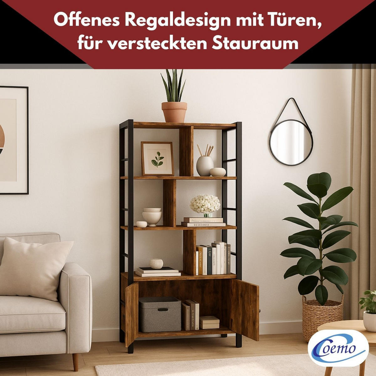 STANDREGAL VINTAGE Metall mit 2 Türen Holz 74/30/1550cm - Braun, Metall (30/155/74cm) - Mein-Regal