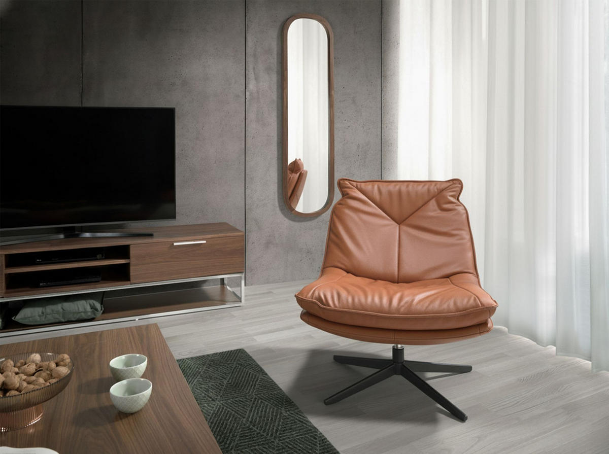 DREHSESSEL aus braunem Leder - Schwarz/Braun, Leder/Metall (75/87/90cm) - ANGEL CERDA