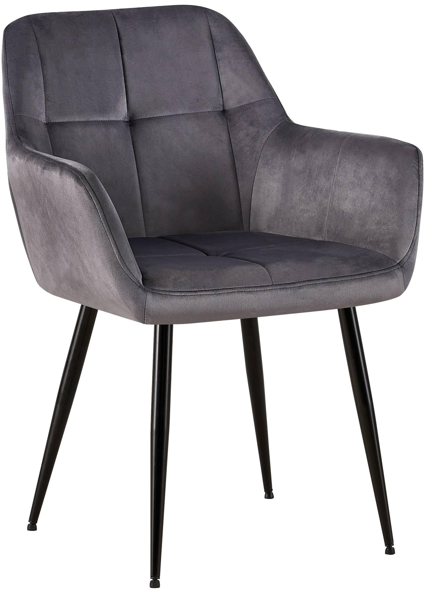 ARMLEHNENSTUHL Samt grau - Schwarz/Grau, Textil/Metall (56.5/84/61cm) - CLP
