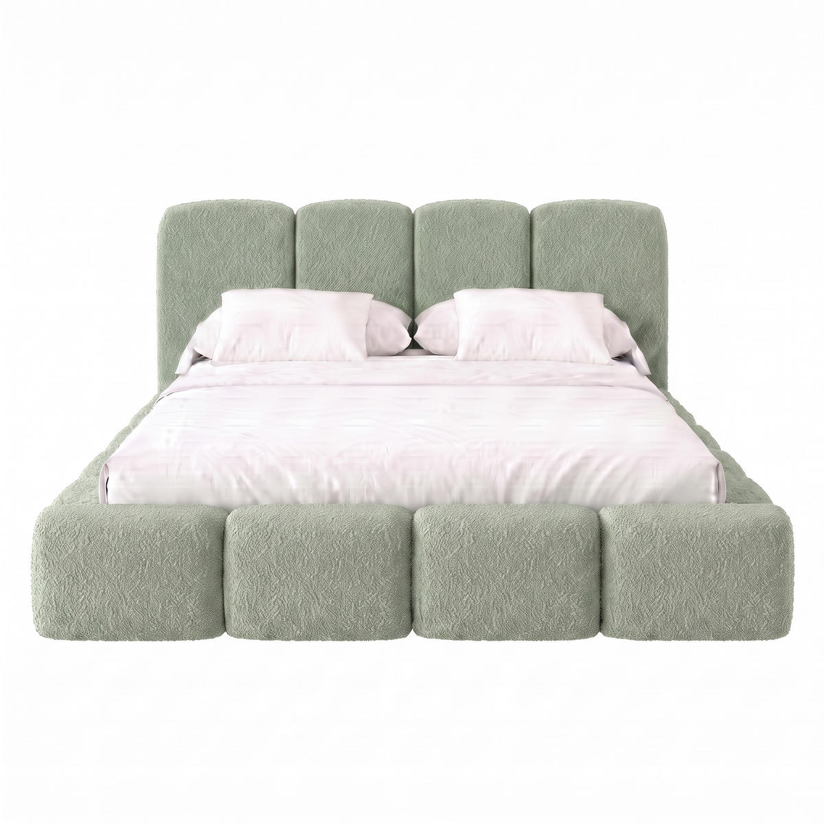 POLSTERBETT SUENO MAXI 160x200 cm in Mintgrün, gepolstertes Kopfteil, Metalllattenrost, Bettkasten, Bouclé-Stoff - Naturfarben/Mintgrün, Holz/Textil (160/200cm) - Muffo