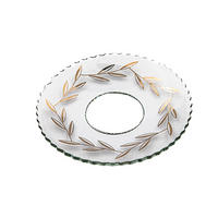 GLAS-KERZENMANSCHETTE (Bobeches) "goldende Blätter Kranz" für Kerzen bis Ø 25 mm - Transparent, Paraffin (7/0.2/7cm) - Holfeuer Crystal Design