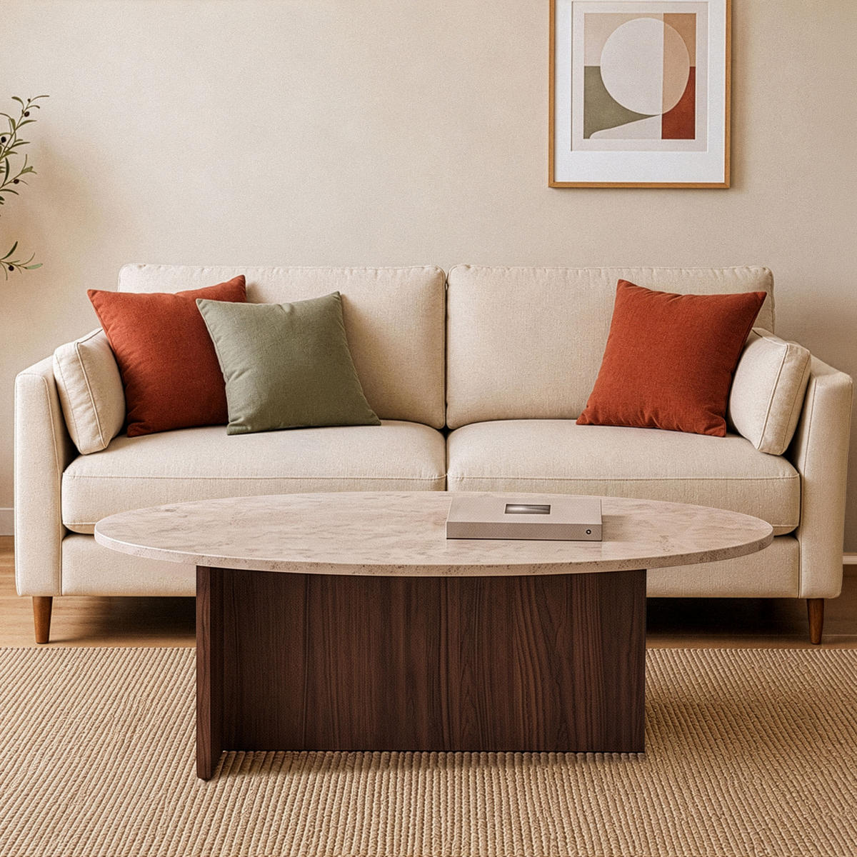 COUCHTISCH mit ovaler Platte L125 cm 65/120/40 cm - Eichefarben, Holzwerkstoff (70/65/40cm) - Calicosy