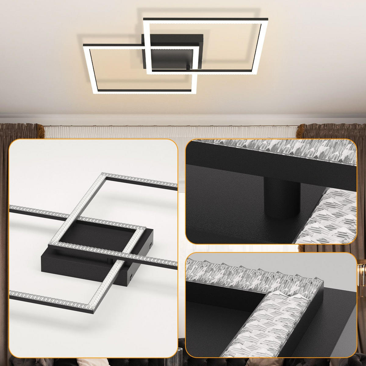 LED-DECKENLEUCHTE Friedhelm 54/54/7.5 cm - Schwarz, Metall (54/54/7.5cm) - Nettlife