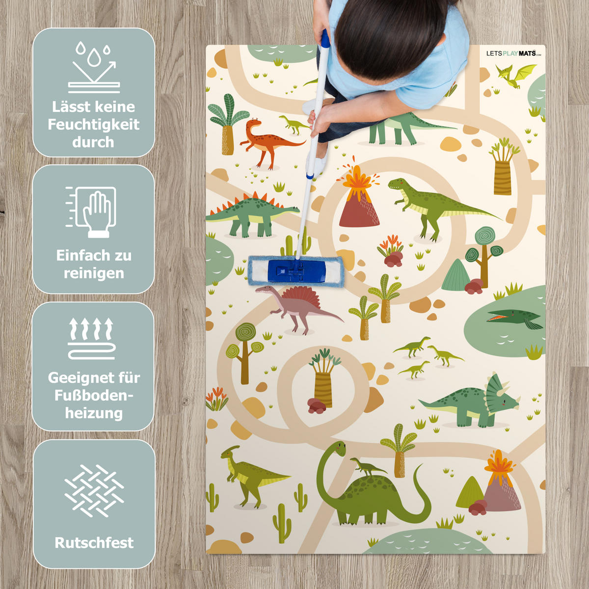 KINDERTEPPICH Dino - Grün - Natur - Kinder - Design 90x135 cm - Multicolor, Kunststoff (90/135cm) - MuchoWow