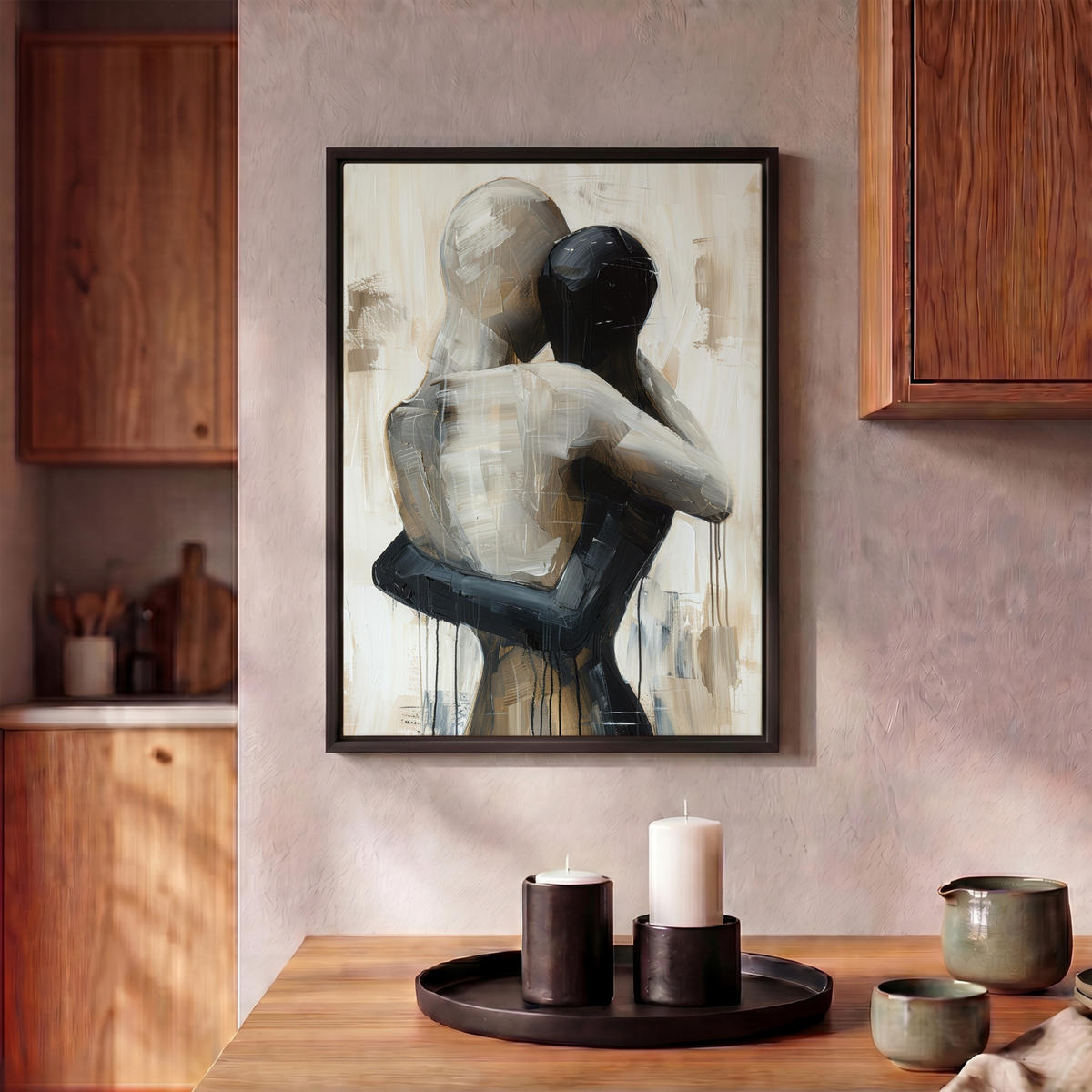 LEINWAND Bilder mit Rahmen - Abstrakt - Liebe - Schwarz und weiß - Modern - 30x40 - Schwarz, Textil (30/40cm) - MuchoWow