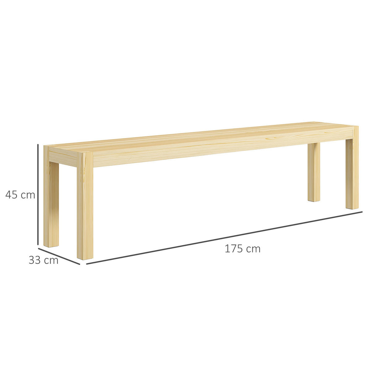 175CM Sitzbank 3-Sitzer Holzbank Essbank im Landhaus-Stil, Küchenbank für Küche - Naturfarben, Holz (33/45/175cm) - HOMCOM