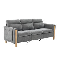 SOFA 201/77/86 cm in Hellgrau mit Hocker, Stauraum und Seitentaschen - Hellgrau, Textil (77/86/201cm) - Flora Grace