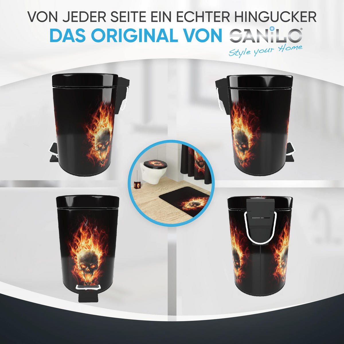 KOSMETIKEIMER Totenkopf in Flammen - Gelb/Rot, Kunststoff/Metall (17/25/25cm) - Sanilo