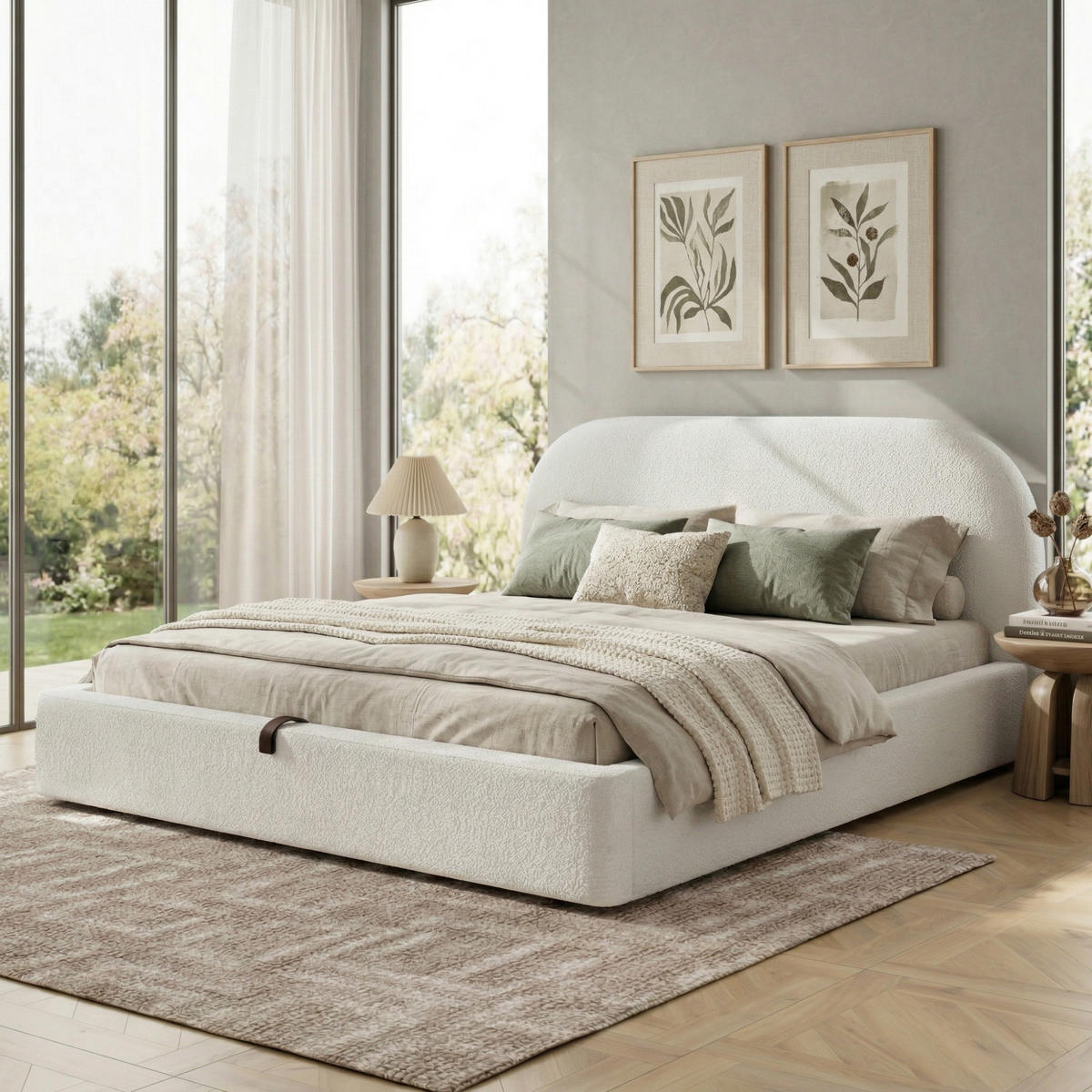 POLSTERBETT Beige Bouclé 160x200 Hydraulik Stauraum - Beige, Leder (160/200cm) - FLIEKS