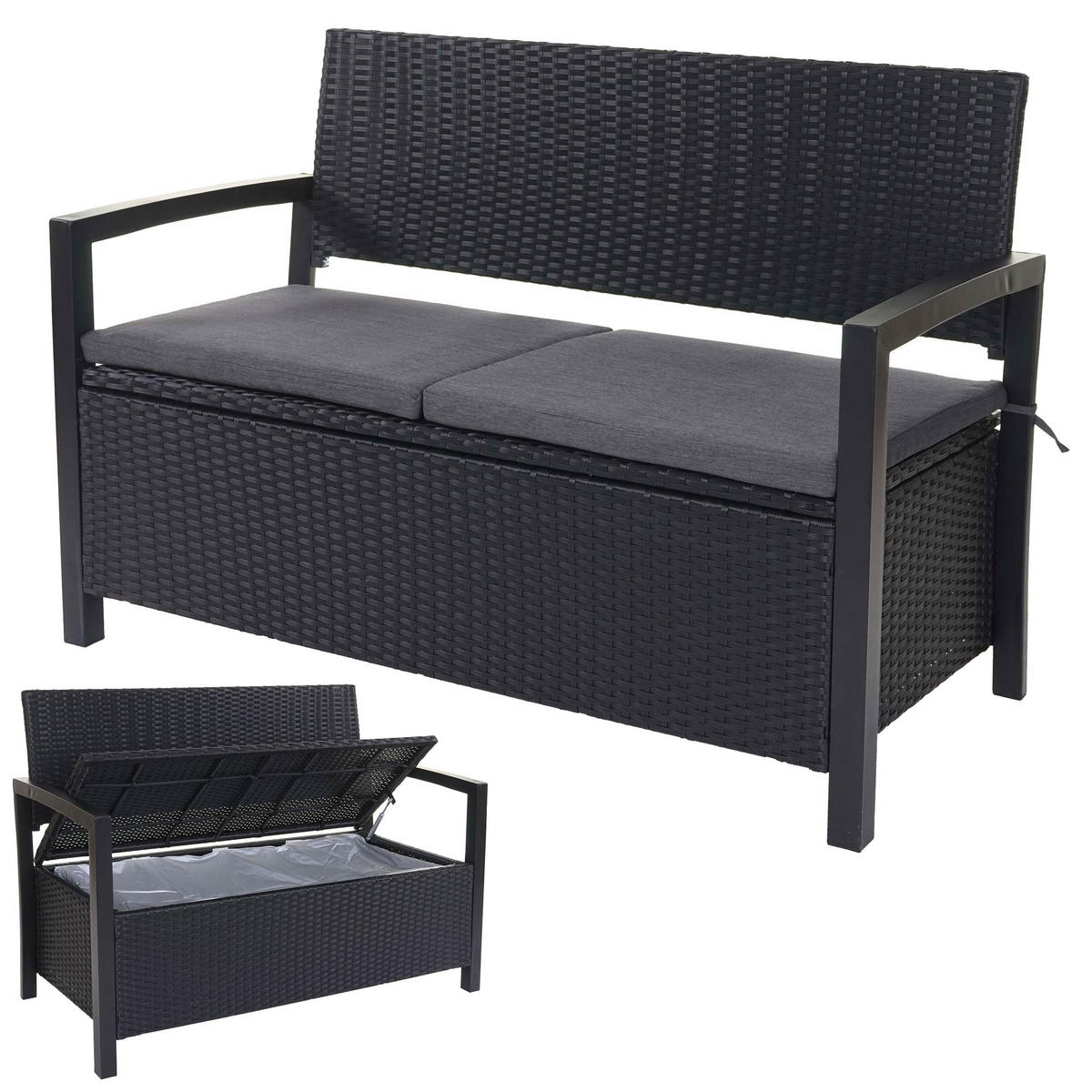 POLY-RATTAN 2ER SITZBANK Hellgrau, Grau - Hellgrau/Grau, Kunststoff (117/87/57cm) - MCW