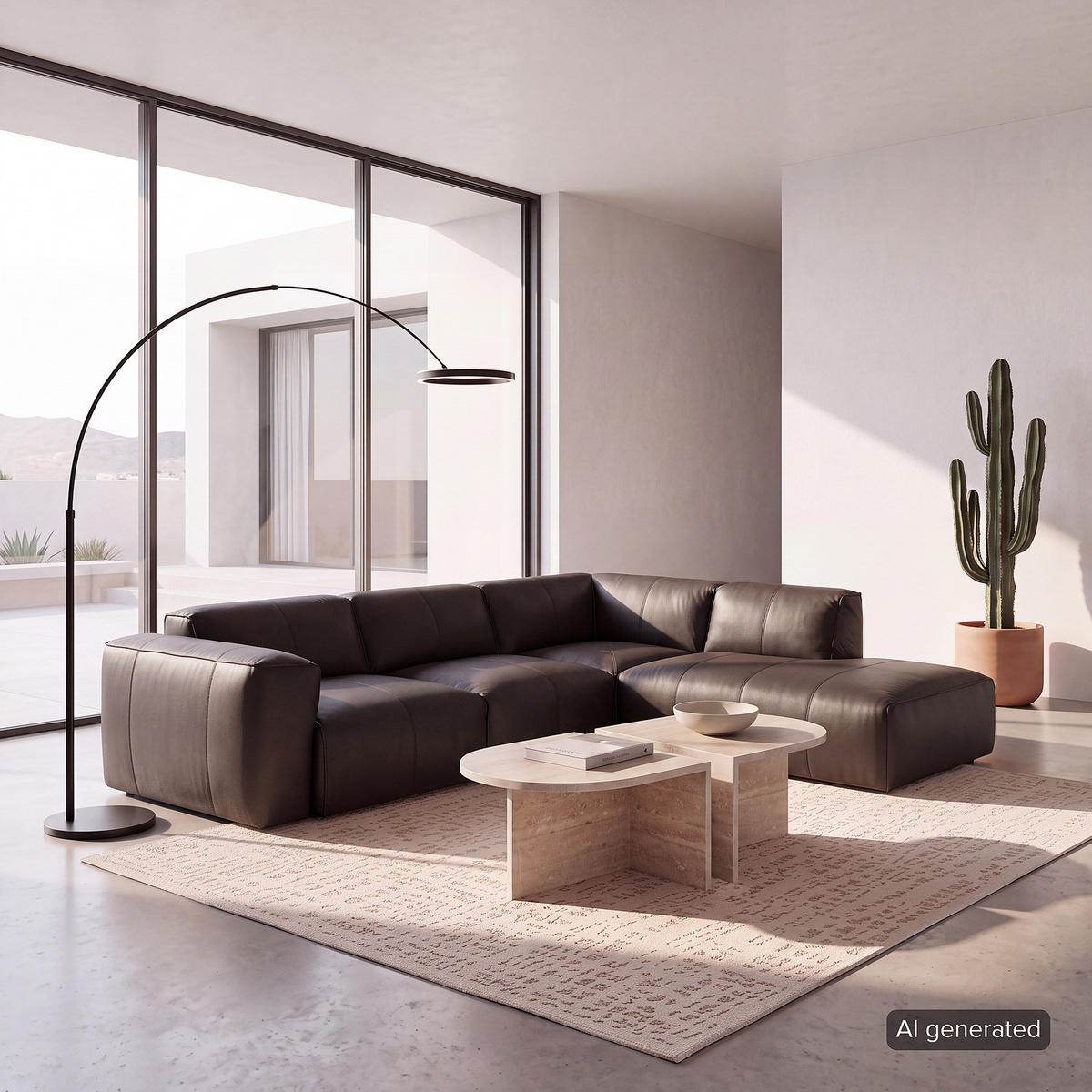 3-SITZER ECKSOFA mit Recamiere - Dunkelbraun/Schwarz, Leder/Kunststoff (295/231cm) - home24