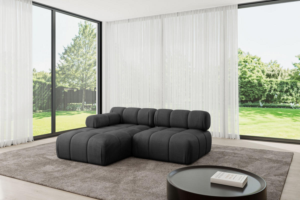 ECKSOFA modulares Sofa Razon-L1 - 190x160x70 cm Schwarz Velours - Schwarz, Holzwerkstoff/Textil (190/160cm) - ALTDECOR