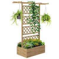 HOCHBEET DE-12141 mit Rankgitter und Dach 160/55/183 cm Natur - Naturfarben, Holz (160/183/55cm) - ComfortXL