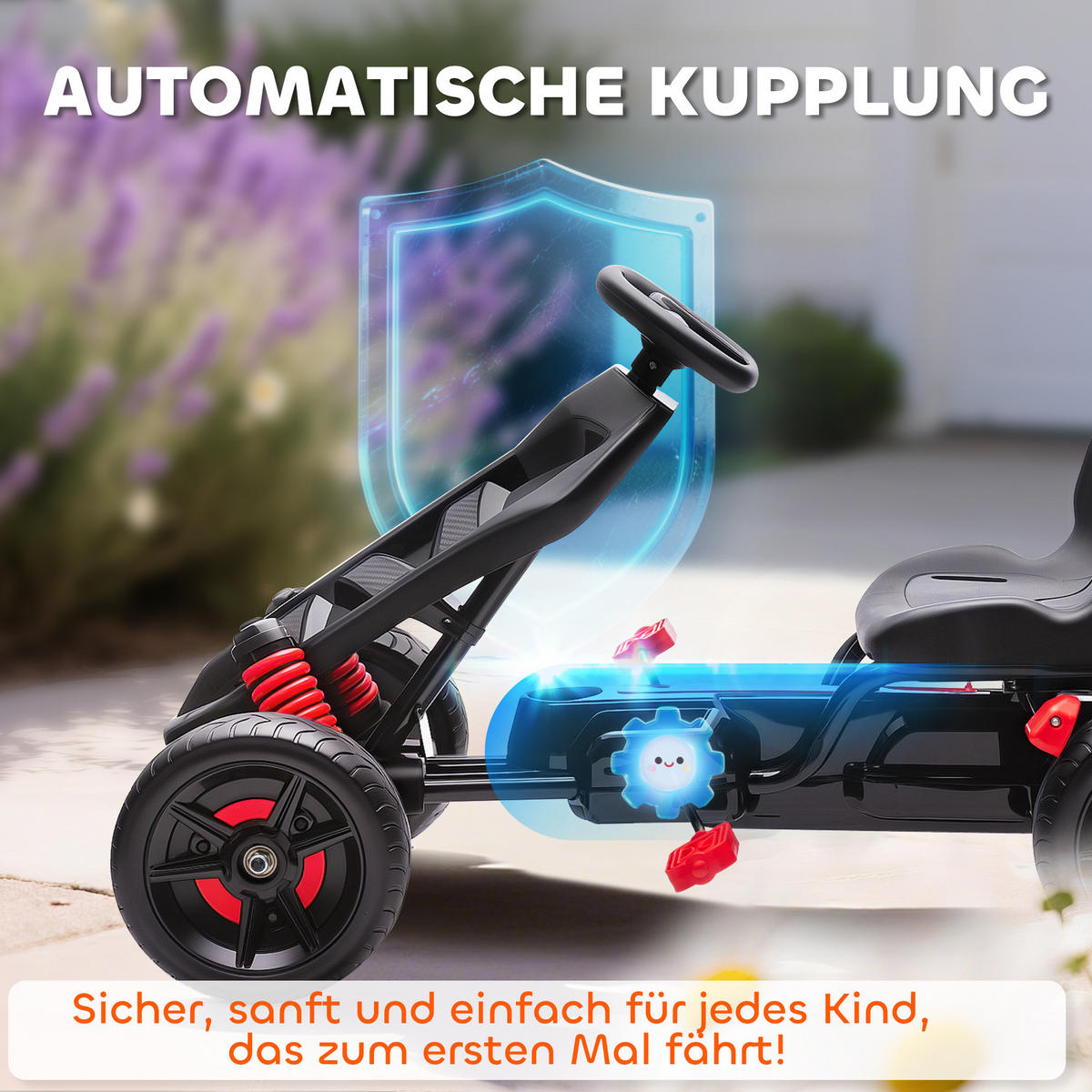 GOKART TRETAUTO mit Handbremse, Automatisches Kupplungssystem, EVA-Räder - Rot, Metall (100/59/60.5cm) - AIYAPLAY