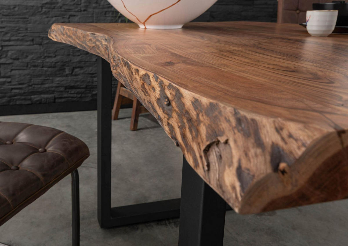 BAUMTISCH Akazie 140x90x77 natur lackiert / U-Beine anthrazit matt FREEFORM 5 - Anthrazit/Naturfarben, Holz (140/90/77cm) - Massivmoebel24